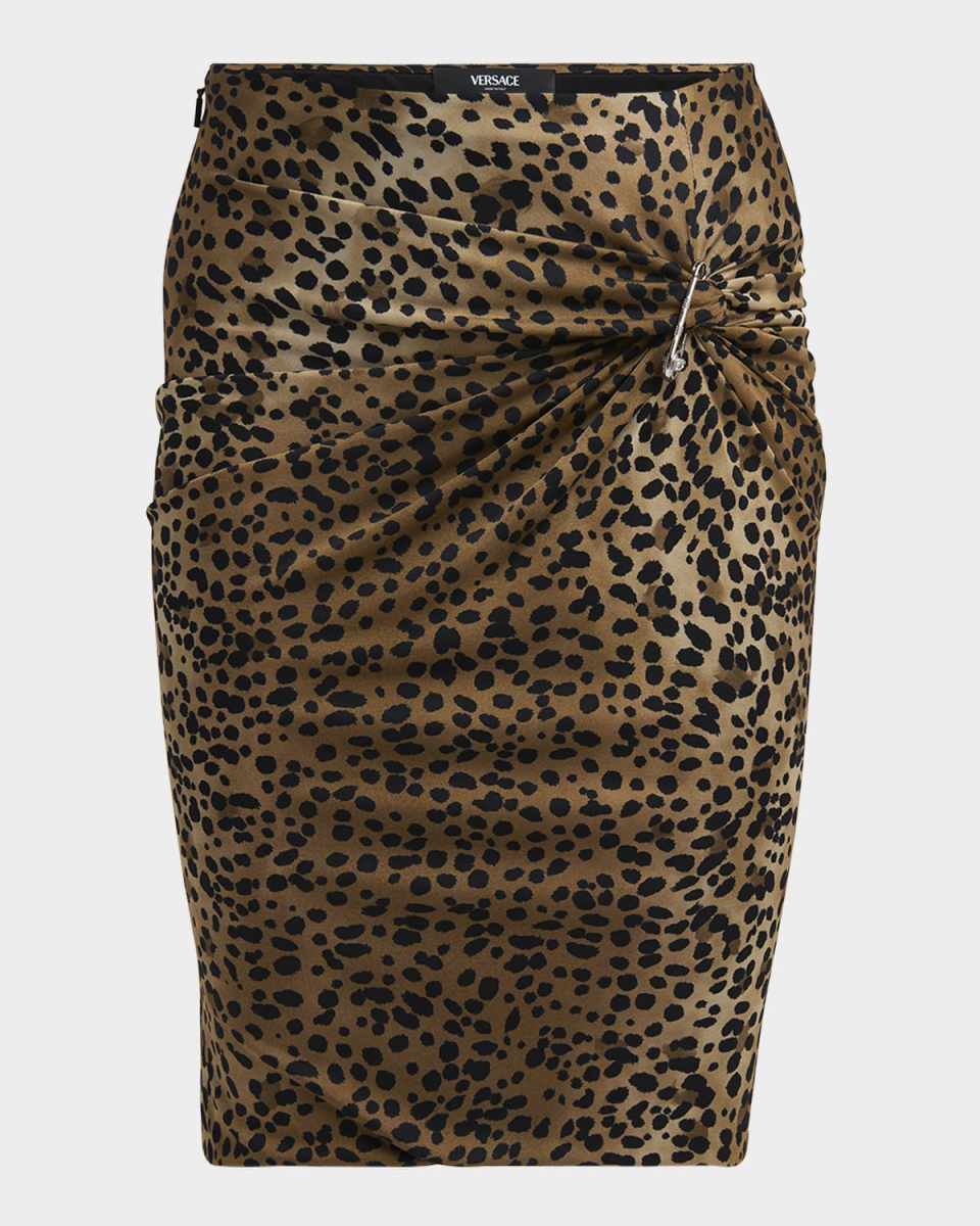 Leopard Pencil Skirt with Safety Pin Brooch